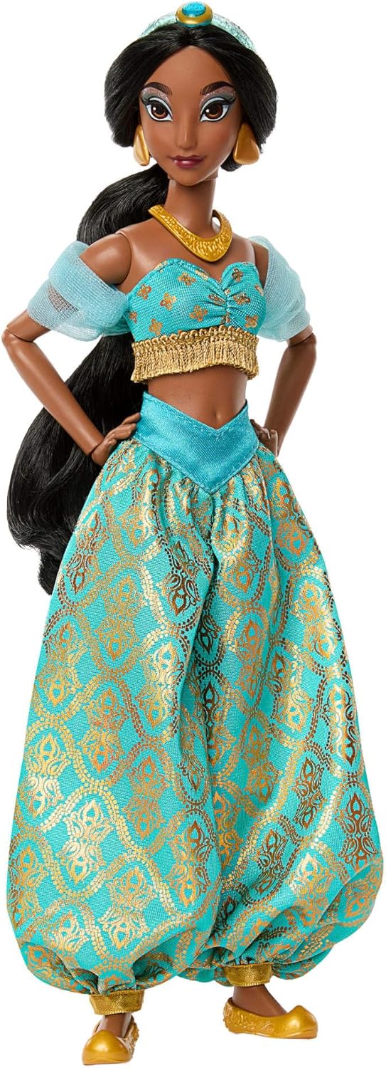 Mattel Disney Princess Glitzerprinzessin Jasmin Modepuppe mit Zubehörteilen, mit abnehmbarem Outfit,