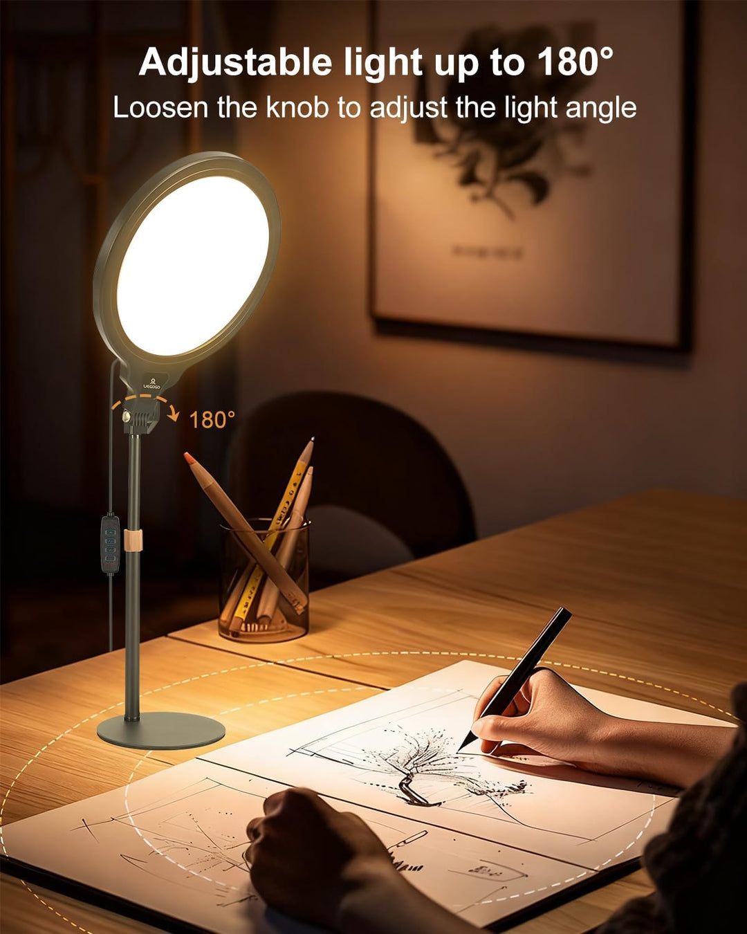 10'' LED Ringlicht mit Höhenverstellbarem Tischständer (54–74 cm), Dimmbares Videokonferenz Licht mi