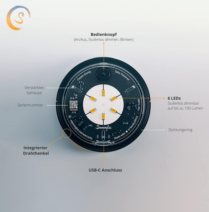 SONNENGLAS SOMO Mini (Gen6) Sonnenmodul | Kompaktes Solarlicht | USB-C | LED | Fair Trade aus Südafr