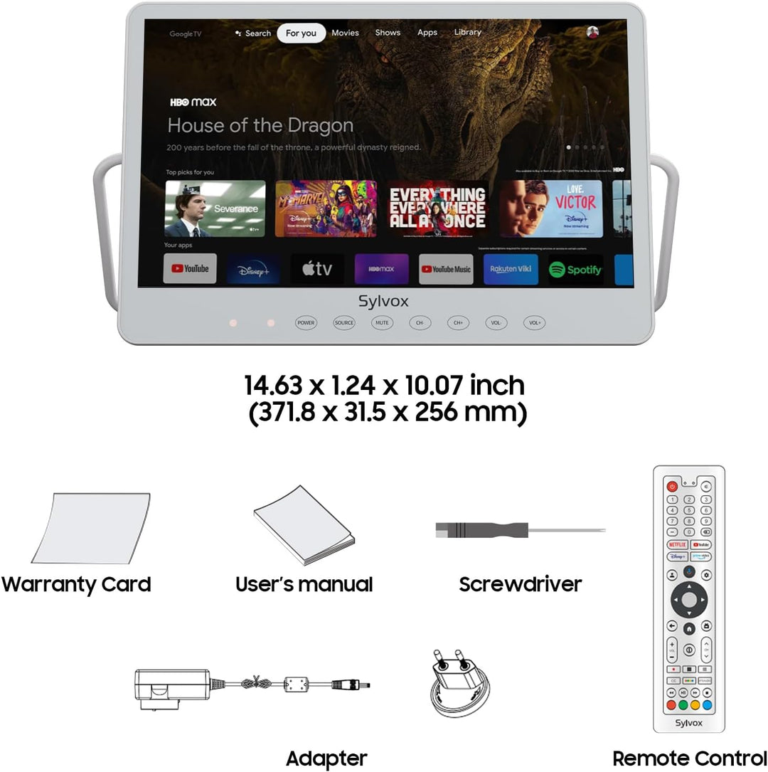 SYLVOX Tragbarer Fernseher 15,6 Zoll | Google TV, 10000 mAh Akku (6h Laufzeit) | IP66 Wasserdicht |