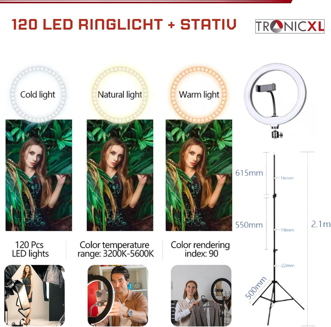 TronicXL XXL Ringlicht mit 210cm Stativ gross + Ring Light mit Smartphone Halterung Tripod Beauty Li