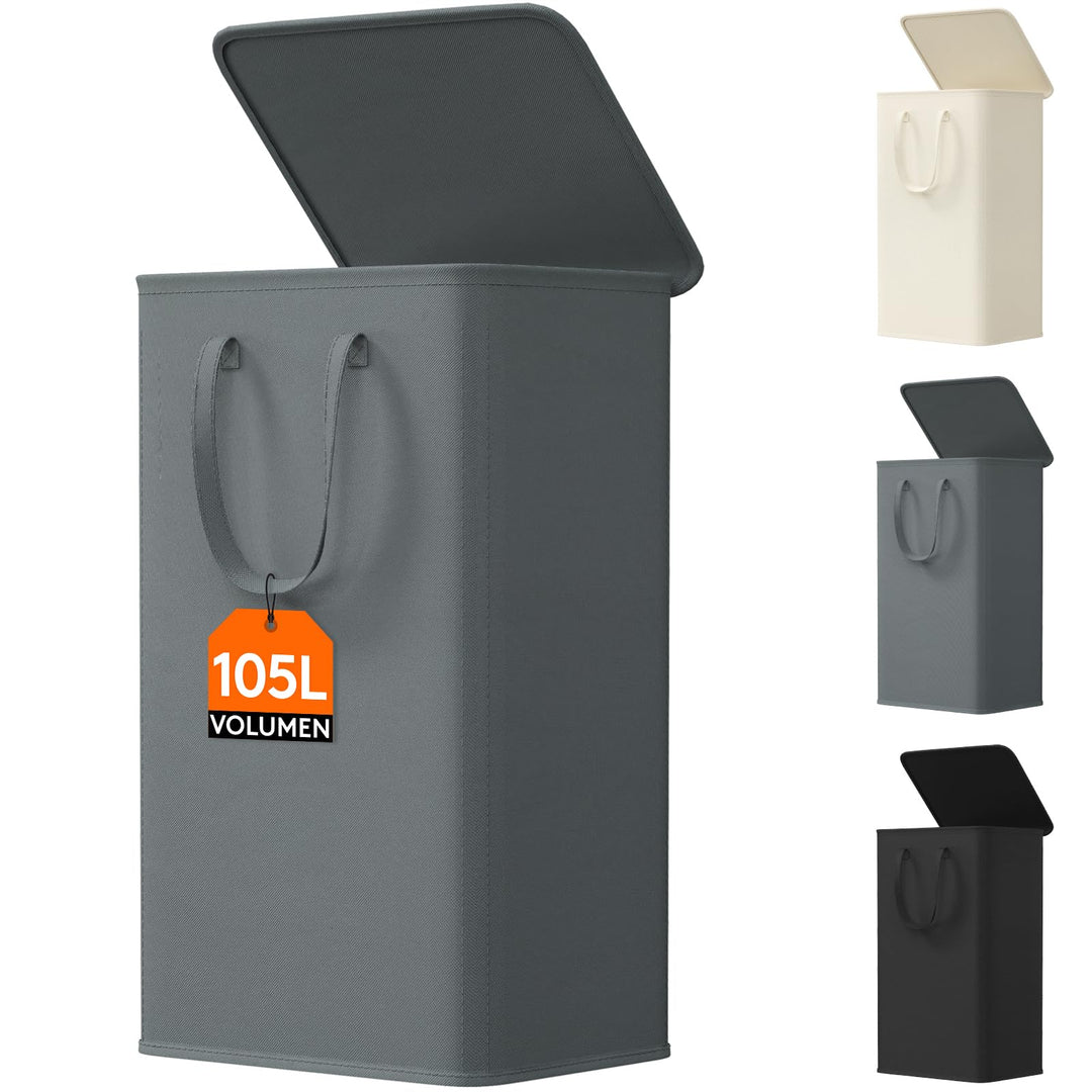 Lifewit 105L Wäschekorb mit Deckel, Wäschekorb Waschenkorbe Faltbar, Wäschesammler mit Griffen, Wäsc