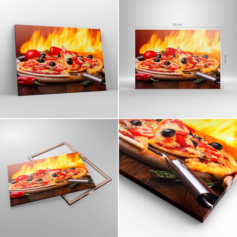 Bilder auf Leinwand 100x70cm Leinwandbild Kuchen Backen Pizza Käse Gross Wanddeko Bild Schlafzimmer