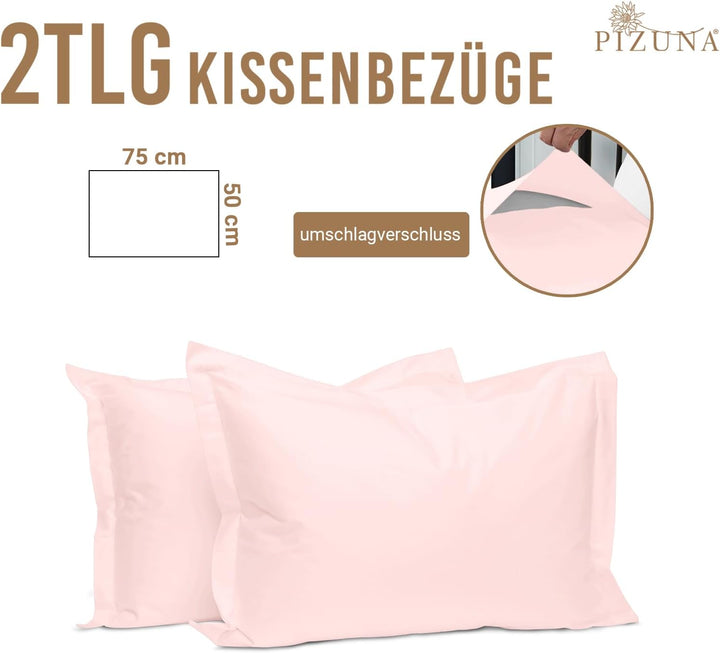 Pizuna 2er Pack Kopfkissenbezug 50x75 cm Baumwolle Hellrosa 800 Fadenzahl | 2er Set Kissenbezüge, Sa