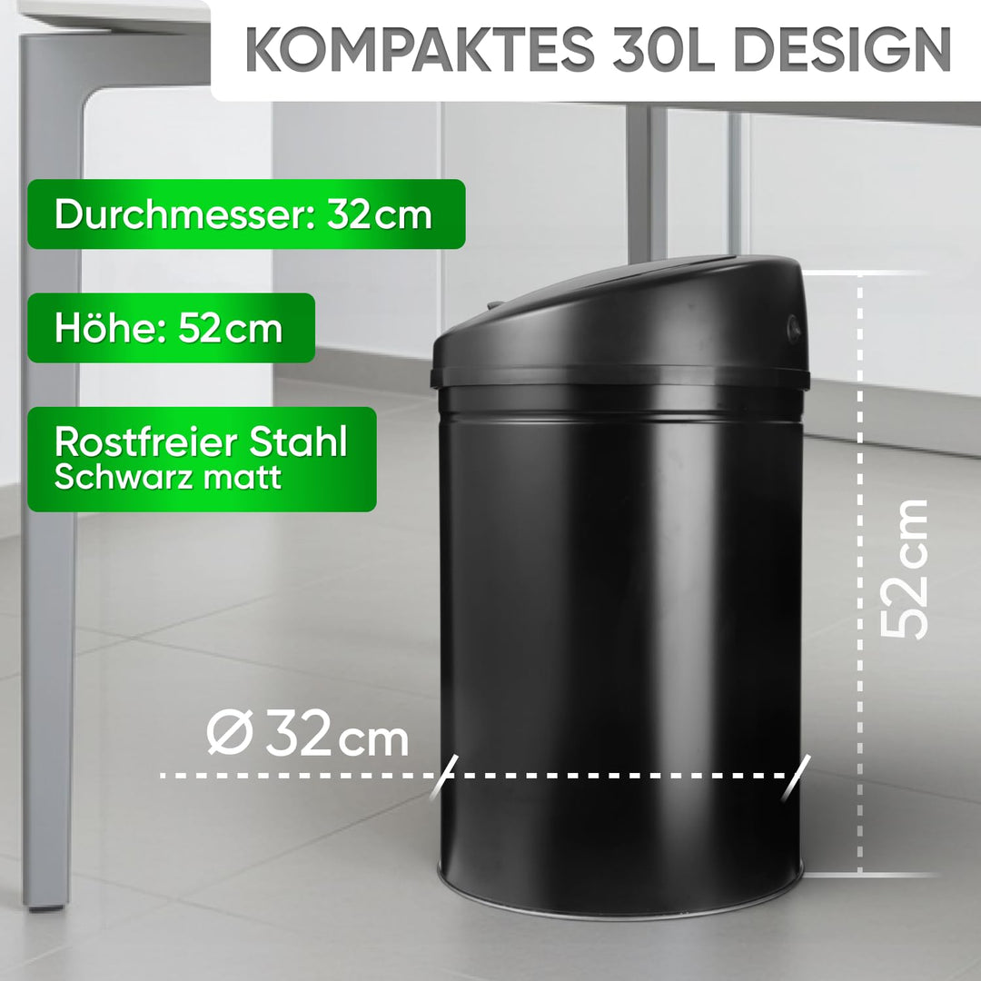 Allyson® Sensor Mülleimer Küche mit Sensor 30L – Automatik Abfalleimer Edelstahl mit Soft-Close Deck
