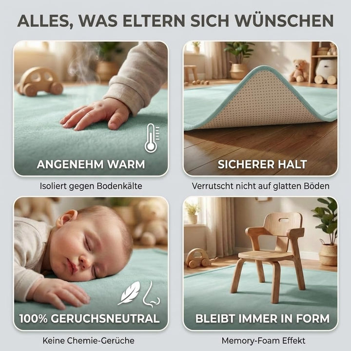 BabybeFun Krabbelmatte Baby - kuschelig weich - 3cm Dicke Spielmatte - schützt vor Stössen - Teppich