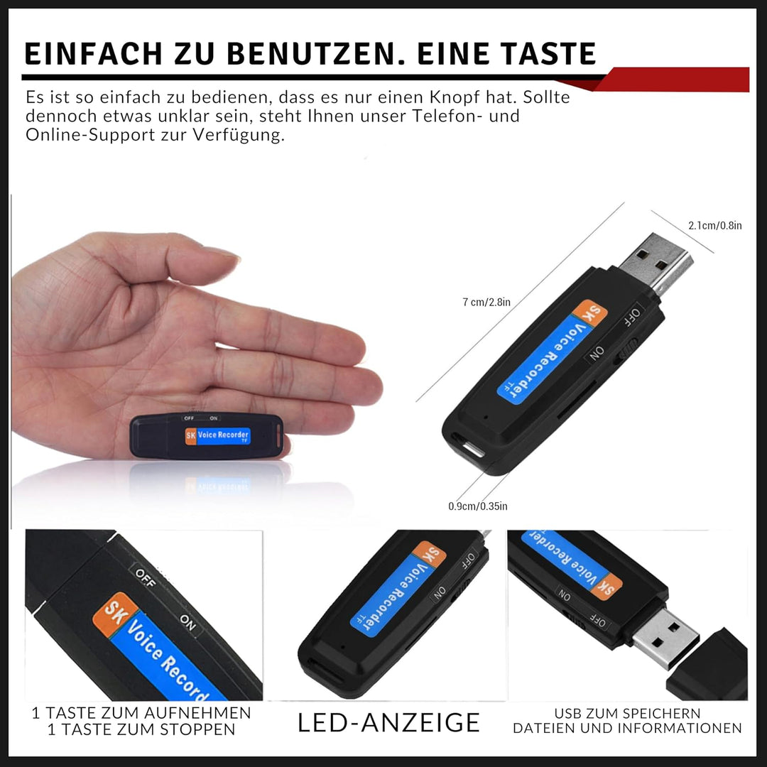 Voice Recorder, Mini-Sprachrekorder, tragbar, 32 GB, USB-Audioaufnahme, ideal für Meetings, Intervie