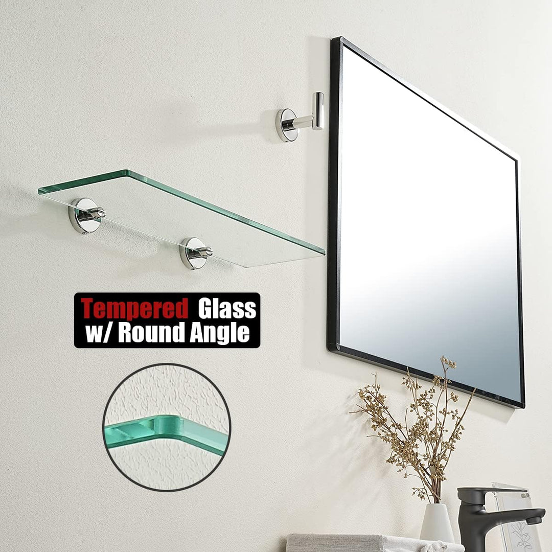 JQK TGS101L14-CH Badezimmer-Glasregal, Chrom, Duschaufbewahrung aus gehärtetem Glas, 35,6 x 12,7 cm,