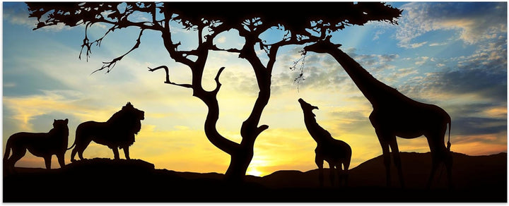 wandmotiv24 Leinwandbild Afrikanische Schatten 100x40cm (BxH) Bilder auf Leinwand, Dekoration Wohnun