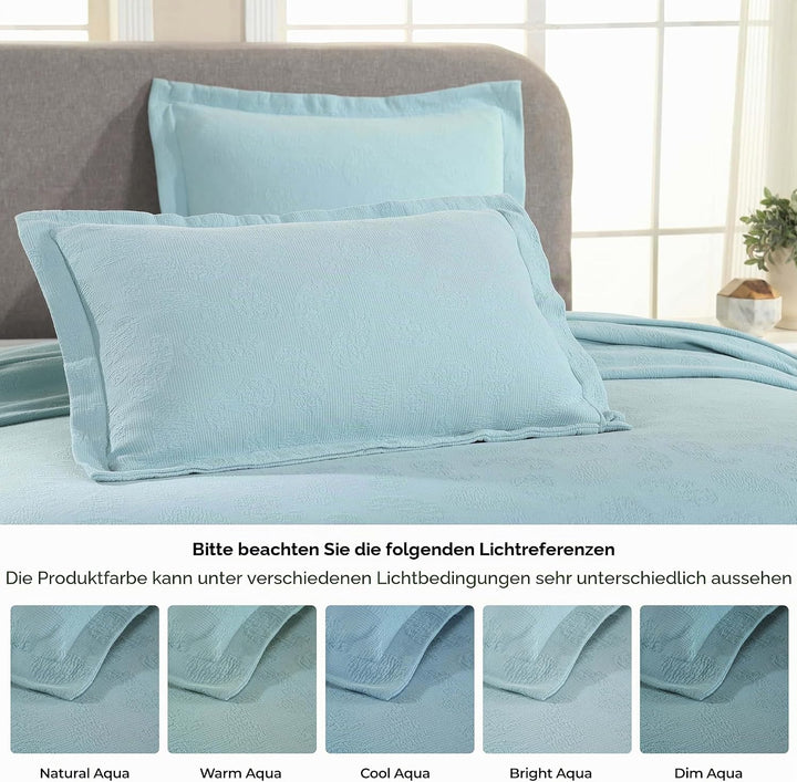 Superior Paisley Jacquard Matelassé Tagesdecke Baumwolle mit passenden Kissenbezügen, Doppelbett, Aq
