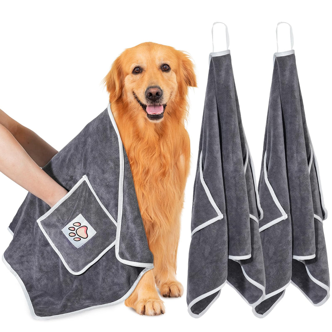 120x70cm Hundehandtuch, 2 Stück Hundehandtuch Extra Saugfähig mit Griffaschen, Mikrofaser-Handtücher