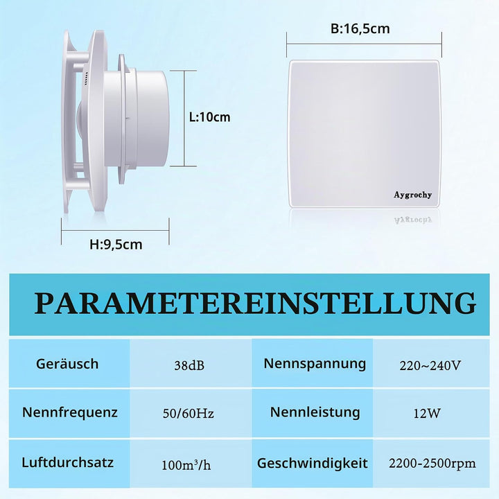 Aygrochy Badlüfter 100mm mit Steckdose, die Timer, nachlauf, Temperatur und Feuchtigkeitssensor- Abl