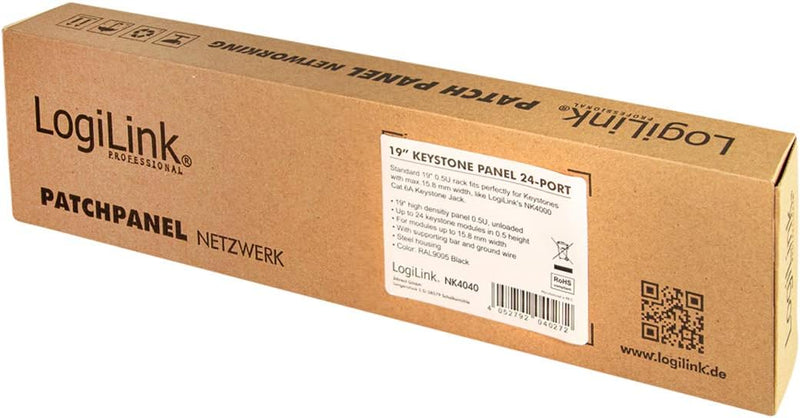 LogiLink NK4040 Keystone Patchpanel/Verteilerfeld für 24 Buchsen, geschirmt, 0.5 HE (Höheneinheit) s