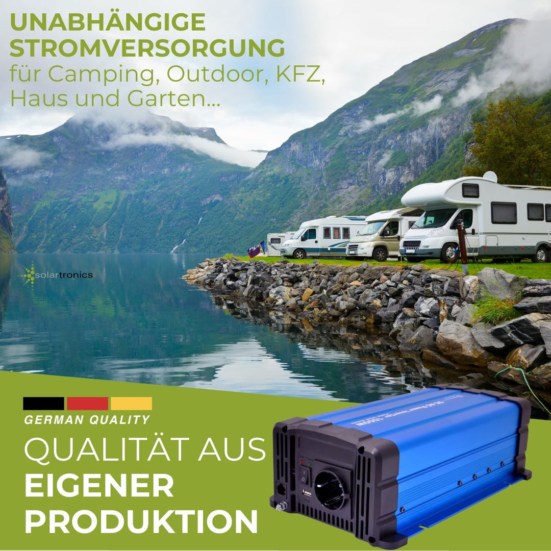 solartronics Spannungswandler FS1000DR 12V 1000 Watt Reiner Sinus BLAU Inverter Wechselrichter
