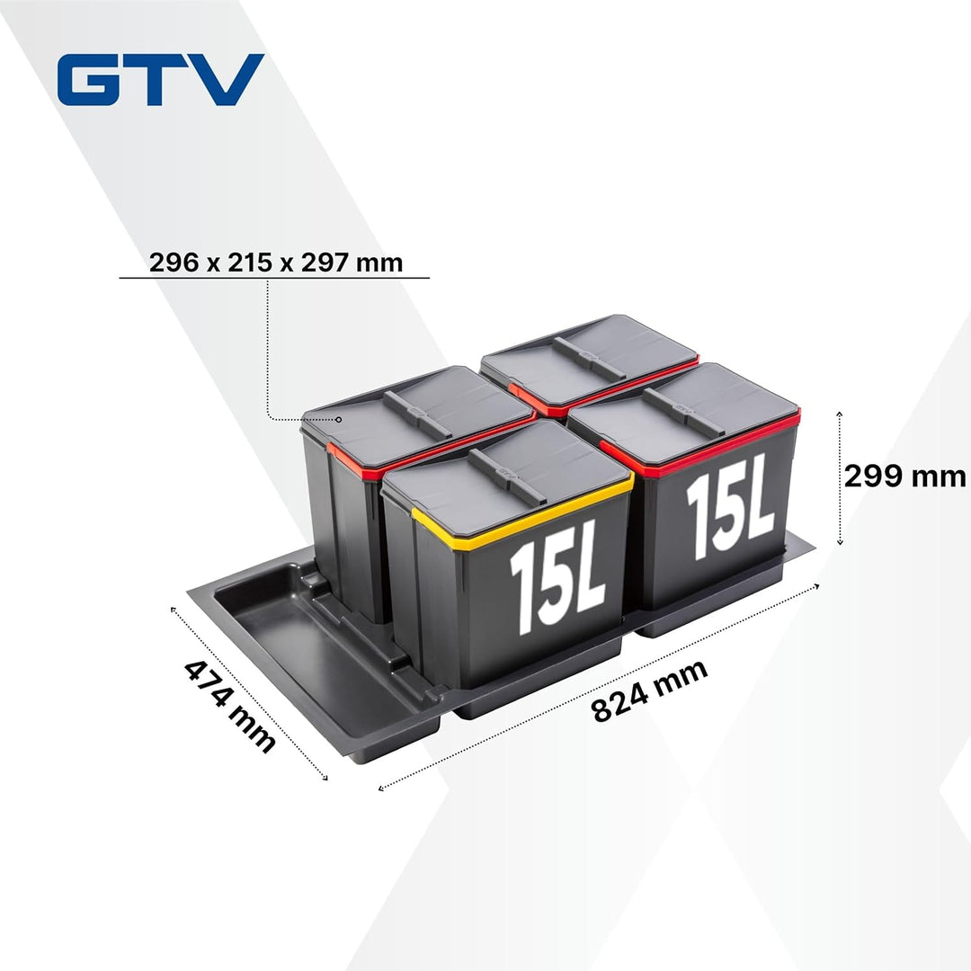 GTV - Abfallsammler Set AxiSpace, für Schubladen und Schränke mit Breite 900 mm, Set Besteht aus Beh