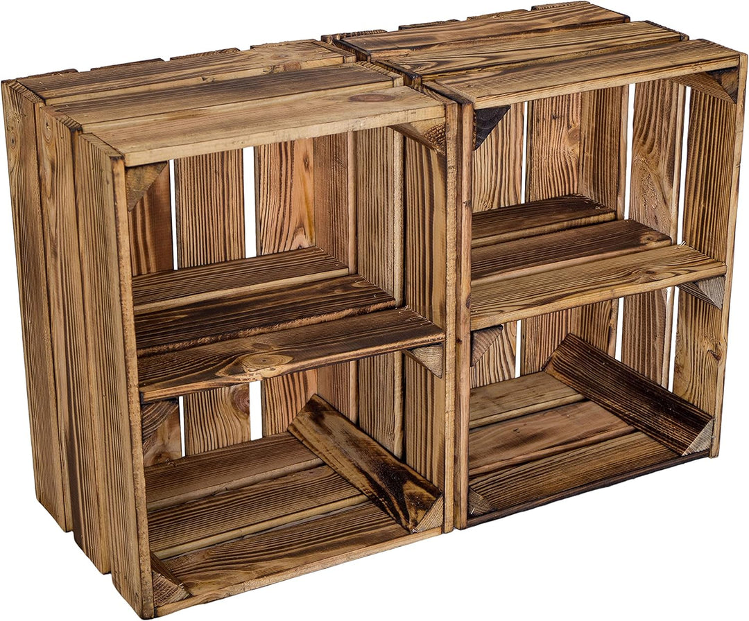 Holzkiste Bella geflammt40 x 30 x 25cm Weinablage Weinaufbewahrung Kindeschuhregal Bücherregal Ablag