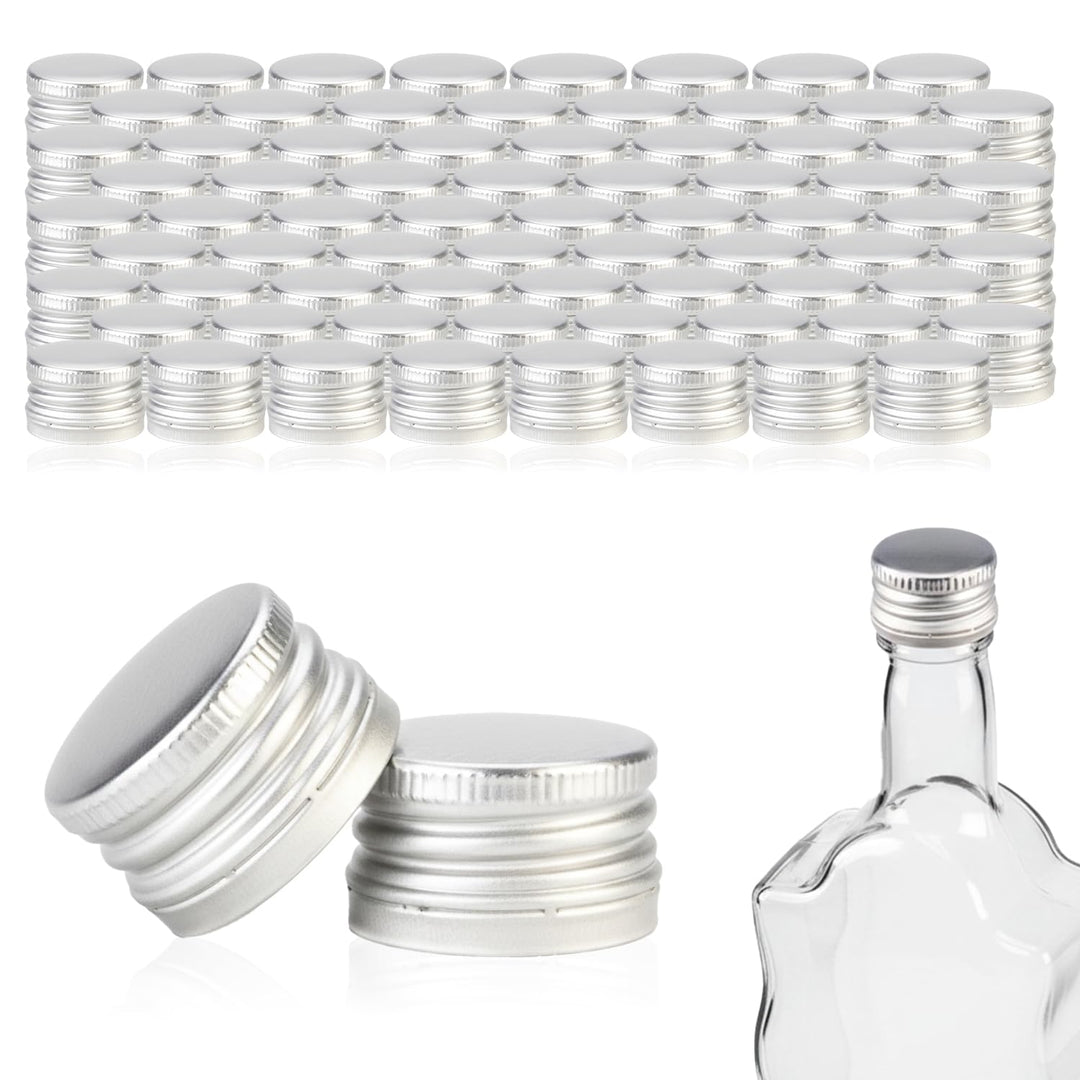 100 Stück Aluminium Schraubverschluss 28/18 mm Silber – Dicht, wiederverwendbar, Flaschenverschluss