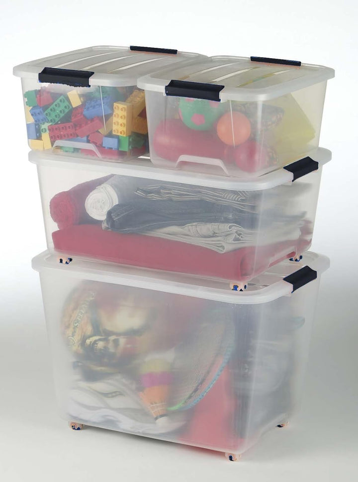 Iris Ohyama, Aufbewahrungsbox aus Kunststoff, 60 l Büro-Aufbewahrungsbox, 4er-Set, TBR-60, transpare
