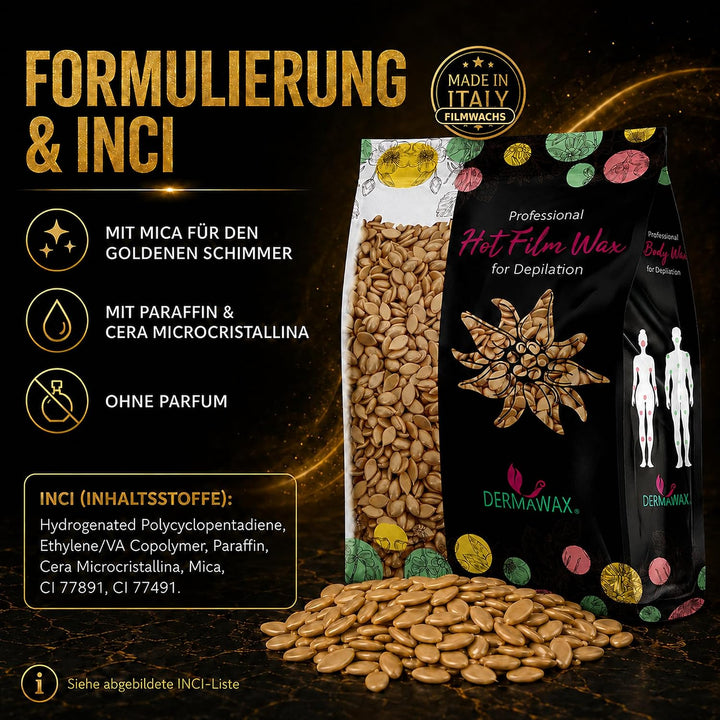 Dermawax 1 kg Gold Waxing Perlen- Professionelle Heisswachs Wachsperlen zur Haarentfernung- Anwendun