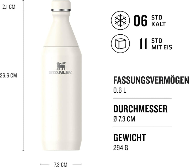 Stanley All Day Slim Trinkflasche Edelstahl 0.6L - Thermosflasche Kühlt 6 Stunden - 11 Stunden Eisge