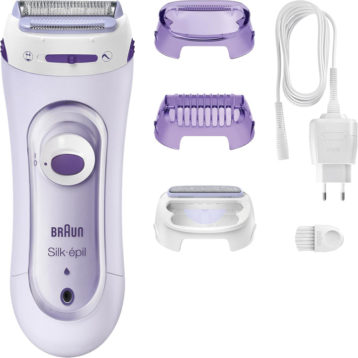 Braun Silk-epil 5-560 3-In-1 Kabelloser Elektrischer Rasierer, Trimmer- und Peeling-System, lila