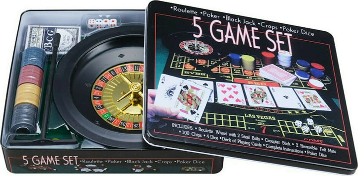 Pegasi 5-in-1 Pokerset 400 Chips - Spielbox mit Kartenspiel - 4 Würfel - Dealer Button - 2 Spielmatt