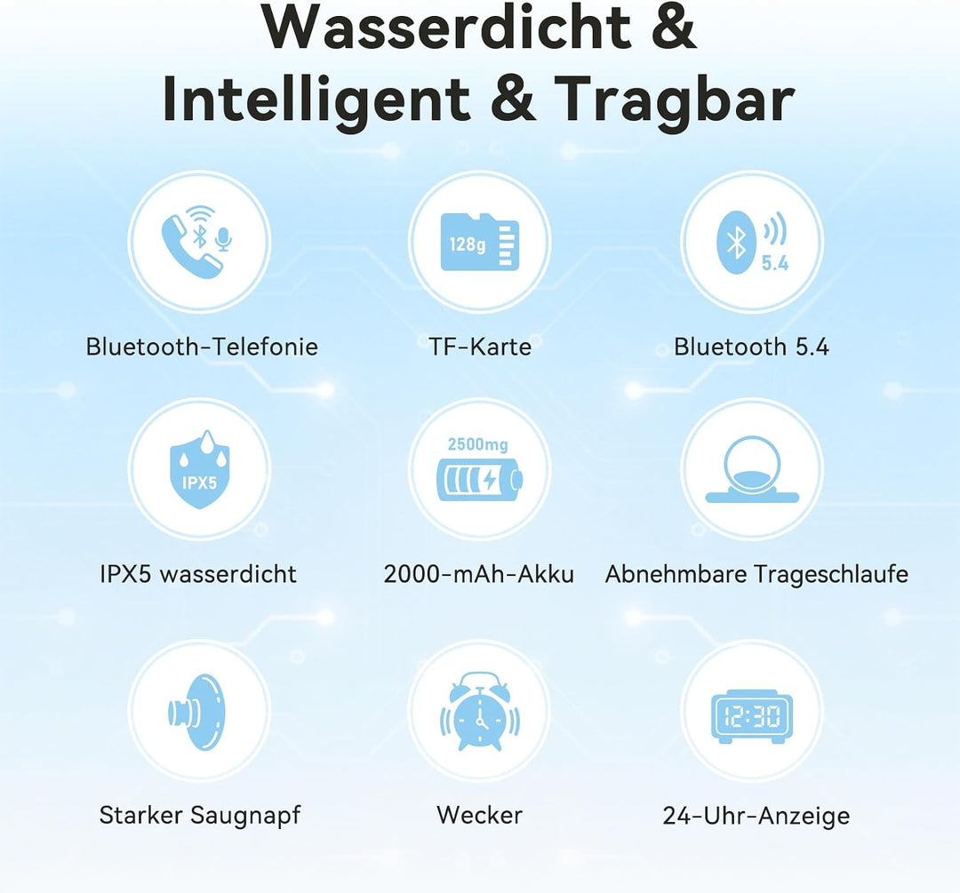 AGPTEK Bluetooth Lautsprecher Tragbare Mini Musikbox Bluetooth 5.4 mit LED Anzeige, FM-Radio & Wecke