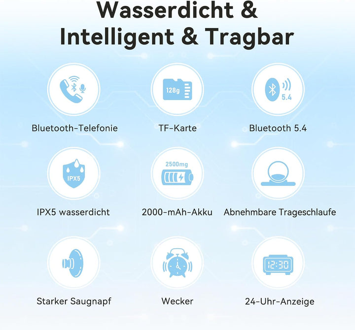 AGPTEK Bluetooth Lautsprecher Tragbare Mini Musikbox Bluetooth 5.4 mit LED Anzeige, FM-Radio & Wecke