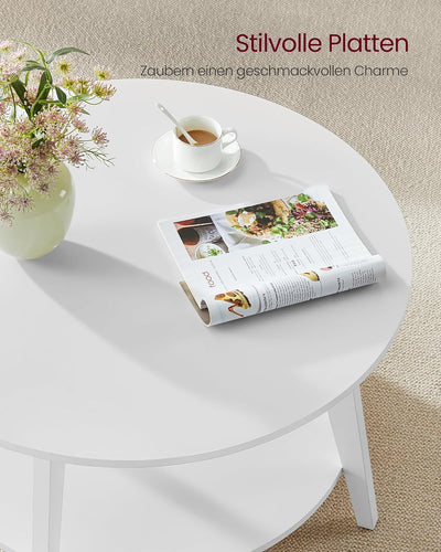 VASAGLE Couchtisch rund, Wohnzimmertisch 2 Ebenen, Kaffeetisch für Wohnzimmer, 80 cm d, 45 cm H, ein