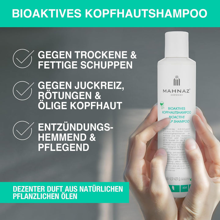 MAHNAZ® Bioaktives Kopfhautshampoo, gegen Schuppen, Juckreiz und fettige Kopfhaut, sanft &amp; wirksam,