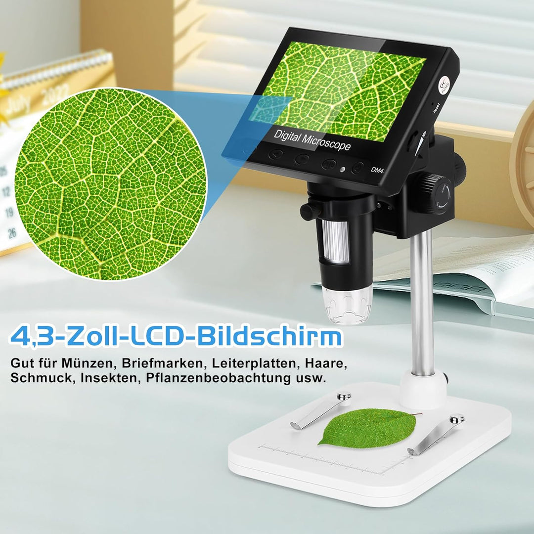 WADEO 4,3 Zoll LCD Digital Mikroskop 1000X, Tragbares Mikroskop für Kinder, USB Digitalmikroskop mit