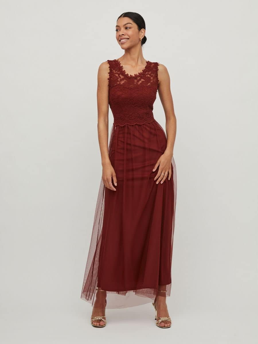 Vila NOS Women's Vilynnea Maxi Dress-Noos Party 34 Fired Brick, 34 Fired Brick