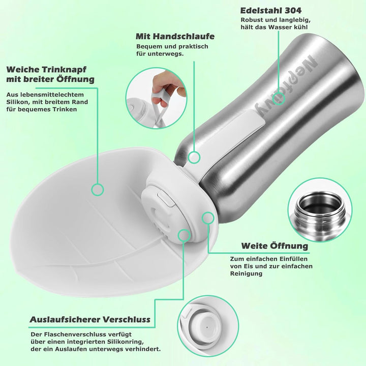 Nepfaivy Trinkflasche Hunde für Unterwegs Edelstahl 800ml - Auslaufsichere Hundetrinkflasche für Unt