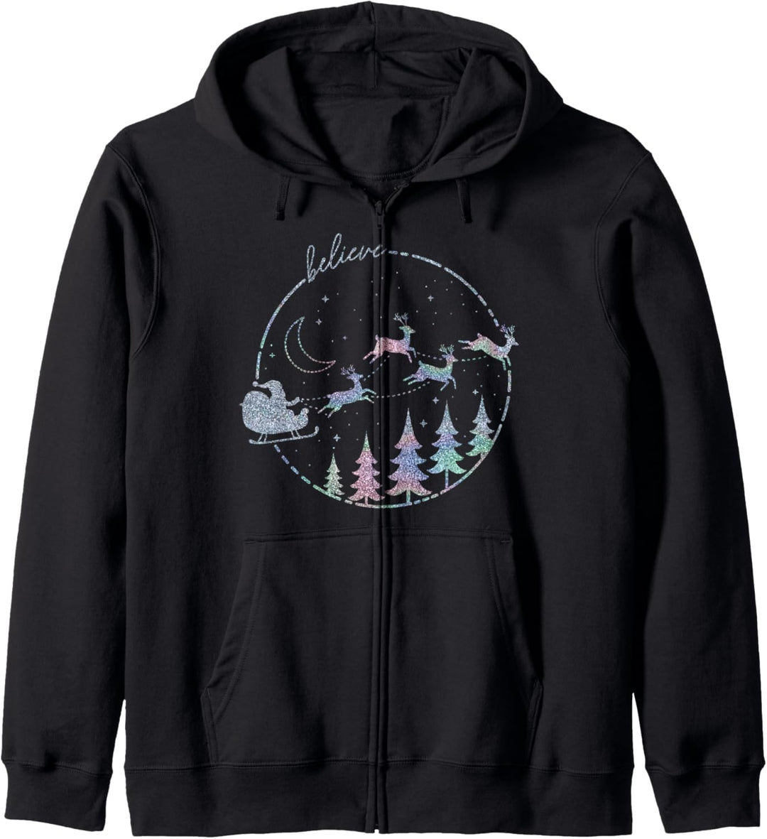 Trendy Christmas Believe Santa & Reindeer Silhouettes Kapuzenjacke