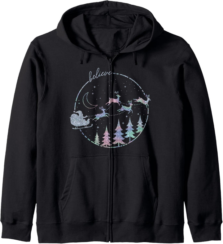 Trendy Christmas Believe Santa & Reindeer Silhouettes Kapuzenjacke
