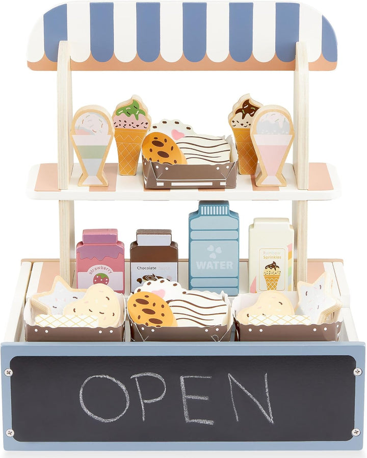 Mamabrum Holz-Konditorei für Kinder - Klappbarer Café-Laden mit Zubehör, Rollenspiel-Set für kreativ