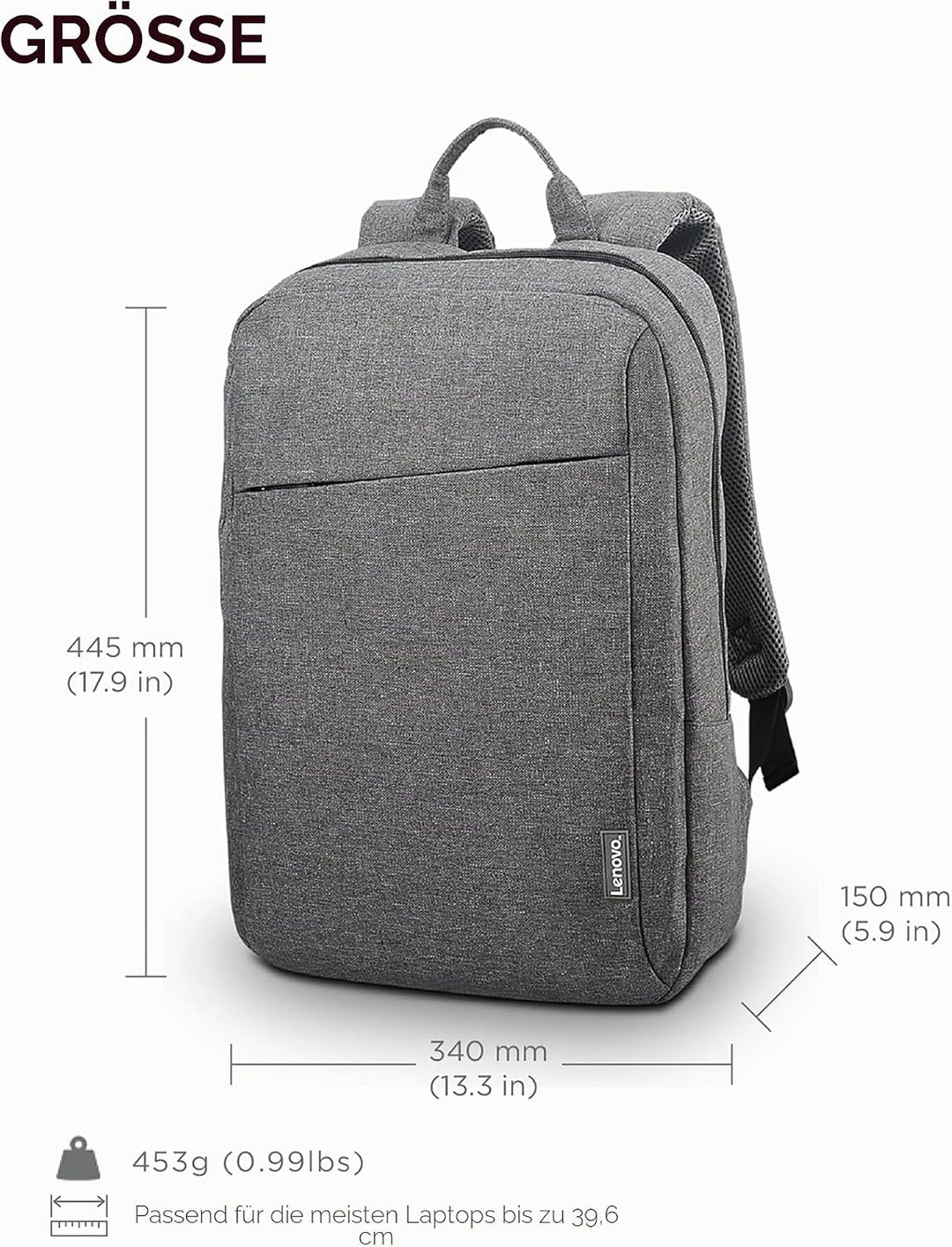 Lenovo 15.6 Laptop Casual Rucksack B210, Grau Grau 39,6 cm grosser Rucksack, Grau 39,6 cm grosser Ru