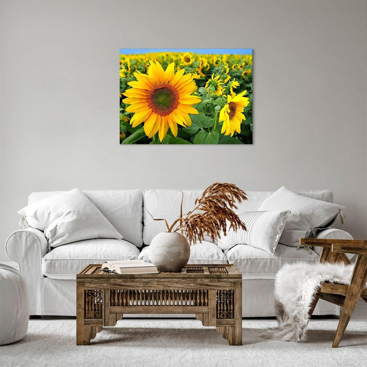 Bilder auf Leinwand Wolken Sonnenblumen Plantagen Leinwandbild 70x50cm Wandbilder Dekoration Wohnzim