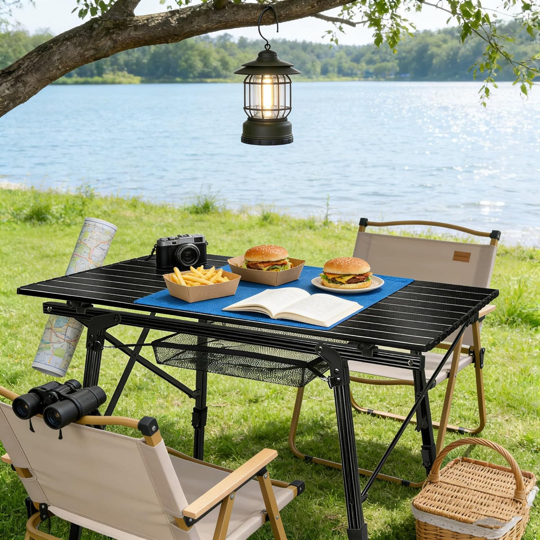 Klappbarer Campingtisch Aluminium, 45-68cm Höhenverstellbar Gartentisch mit Roll-up Tischplatte, Tra