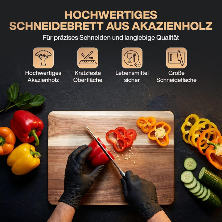 Premium Schneidebrett aus Akazienholz mit Saftrille - PERSONALISIERBAR - 40 x 30 x 3 cm - Hochwertig