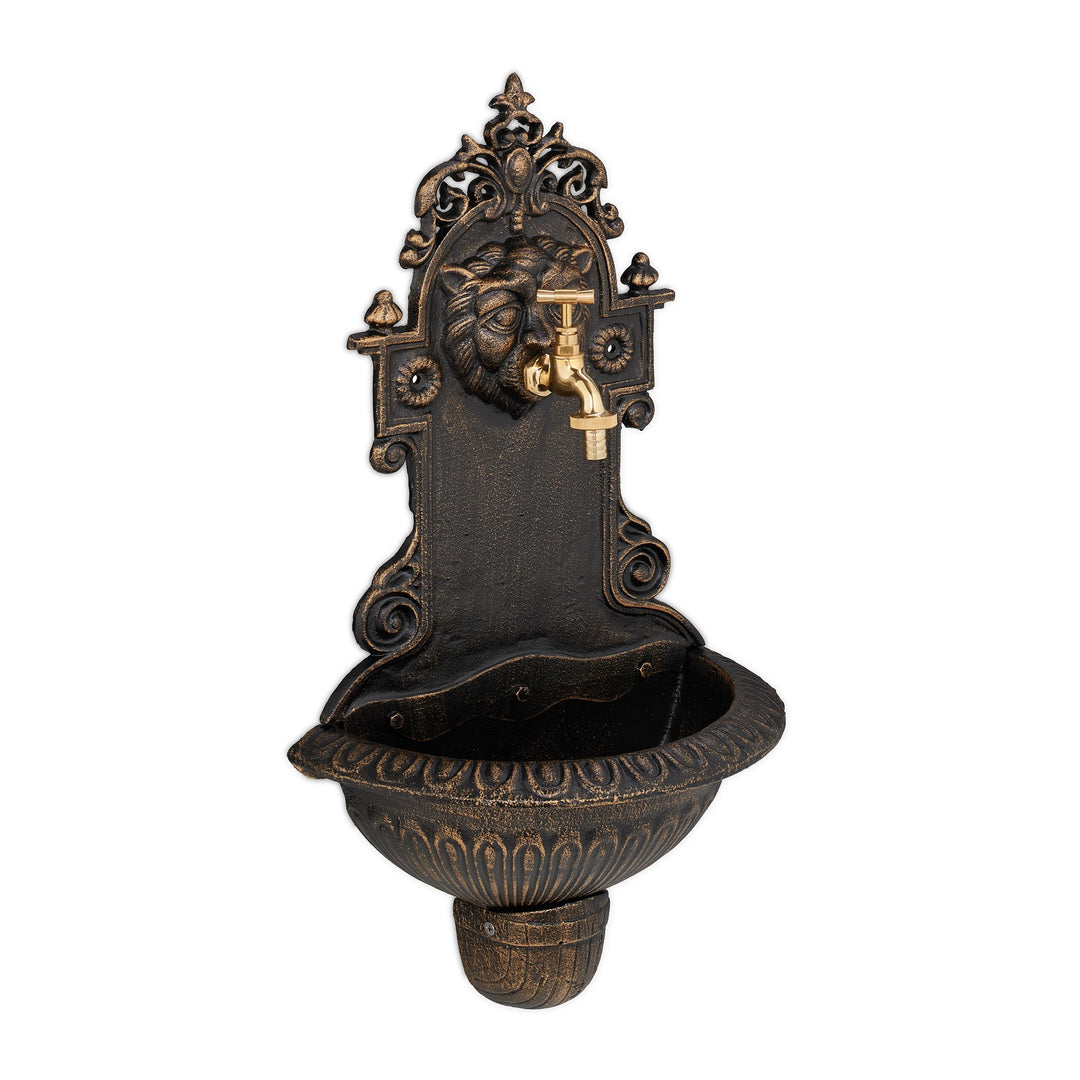 Relaxdays Wandbrunnen, Wasserspeier, Waschbecken &amp; Wasserhahn, Gartenbrunnen HBT 61 x 35 x 18 cm, Gu