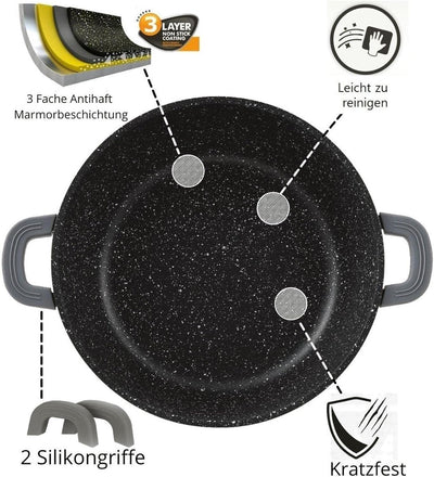 Schmorpfanne Ø36 cm mit Glasdeckel Servierpfanne Bratentopf Kochtopf Bratpfanne Induktion Aluguss Sc