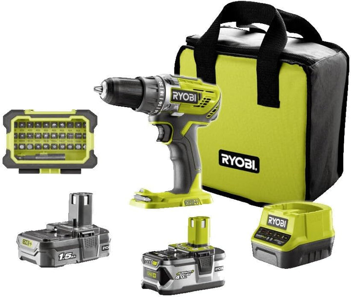 Ryobi, Akku-Bohrschrauber, 18 V, ONE+, 2 Geschwindigkeitsstufen, 50 Nm, Bohrfutter 13 mm, LED, 2 Akk