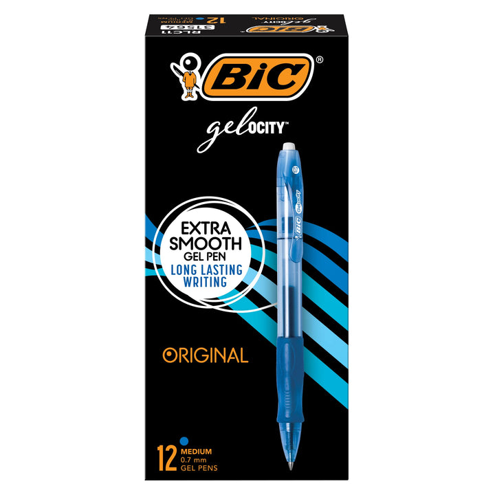 BIC Velocity Retractable Gel Pen, Refillable, Medium Point (0.7 mm), Blue, 12 Pens by Corporation 12
