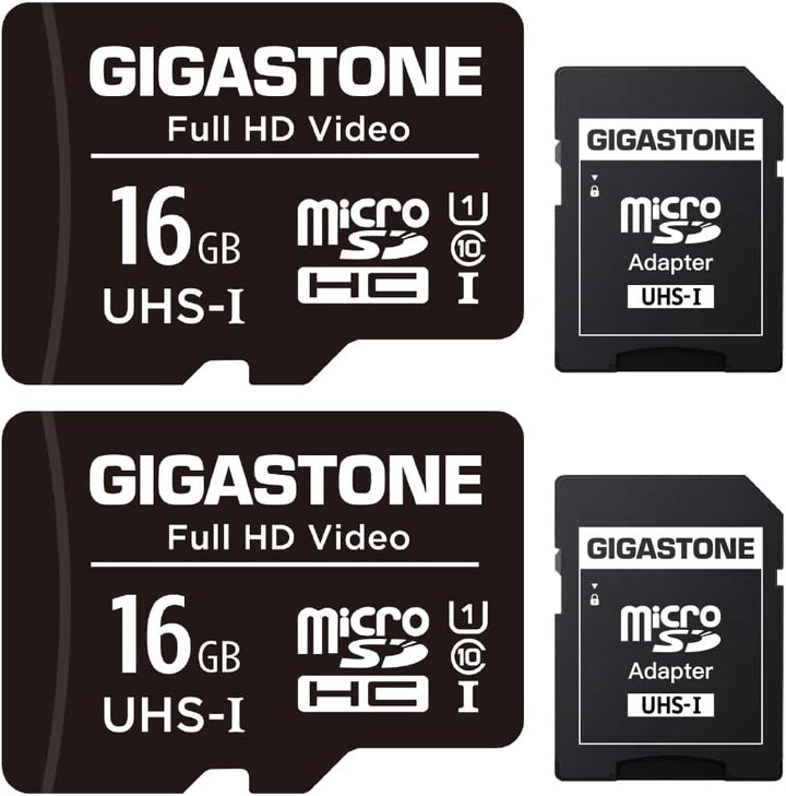 GIGASTONE 16GB MicroSDHC Speicherkarte 2er-Pack + SD Adapter, für Action-Kamera, GoPro, Drohne und T