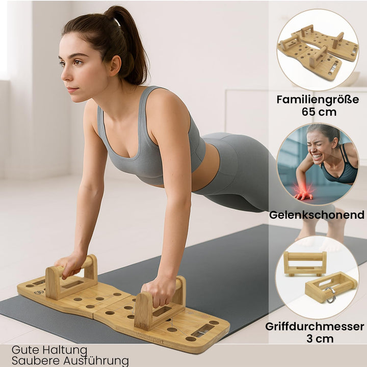 Amplitude – Premium Liegestützbrett (Push up Board) aus Bambus für Home gym – Klappbar & robust – in
