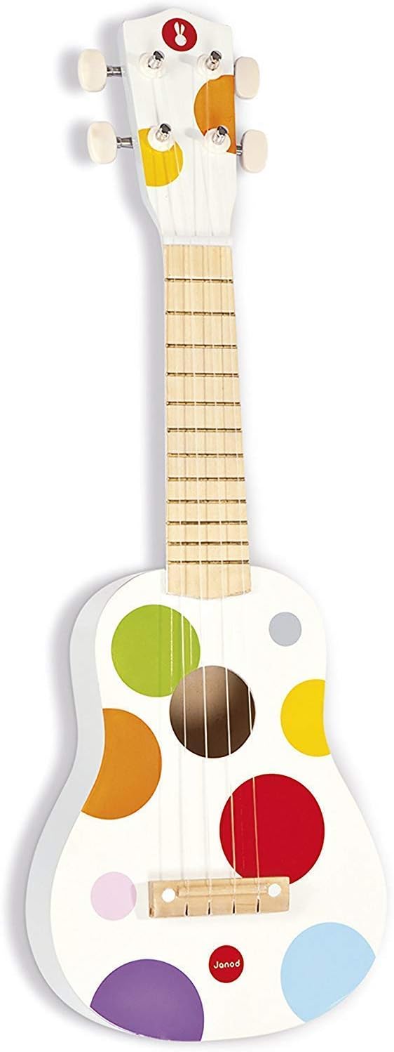 Janod - Confetti Ukulele aus Holz - Musikinstrument für Kinder - Youkulele- Rollenspiel und Musikali
