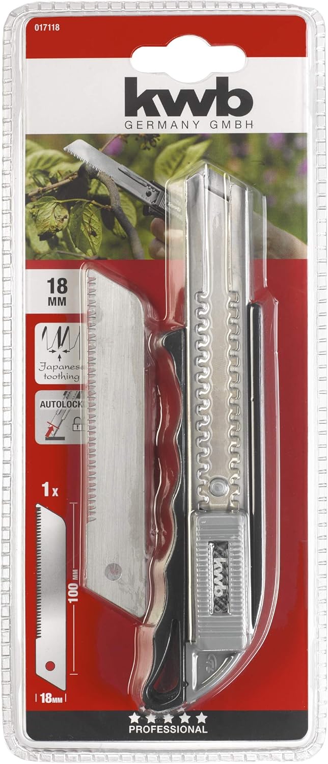 KWB Cuttermesser mit Japansäge 17118 (Autolock-Funktion, auch für handelsübliche 18 mm Klingen, Edel