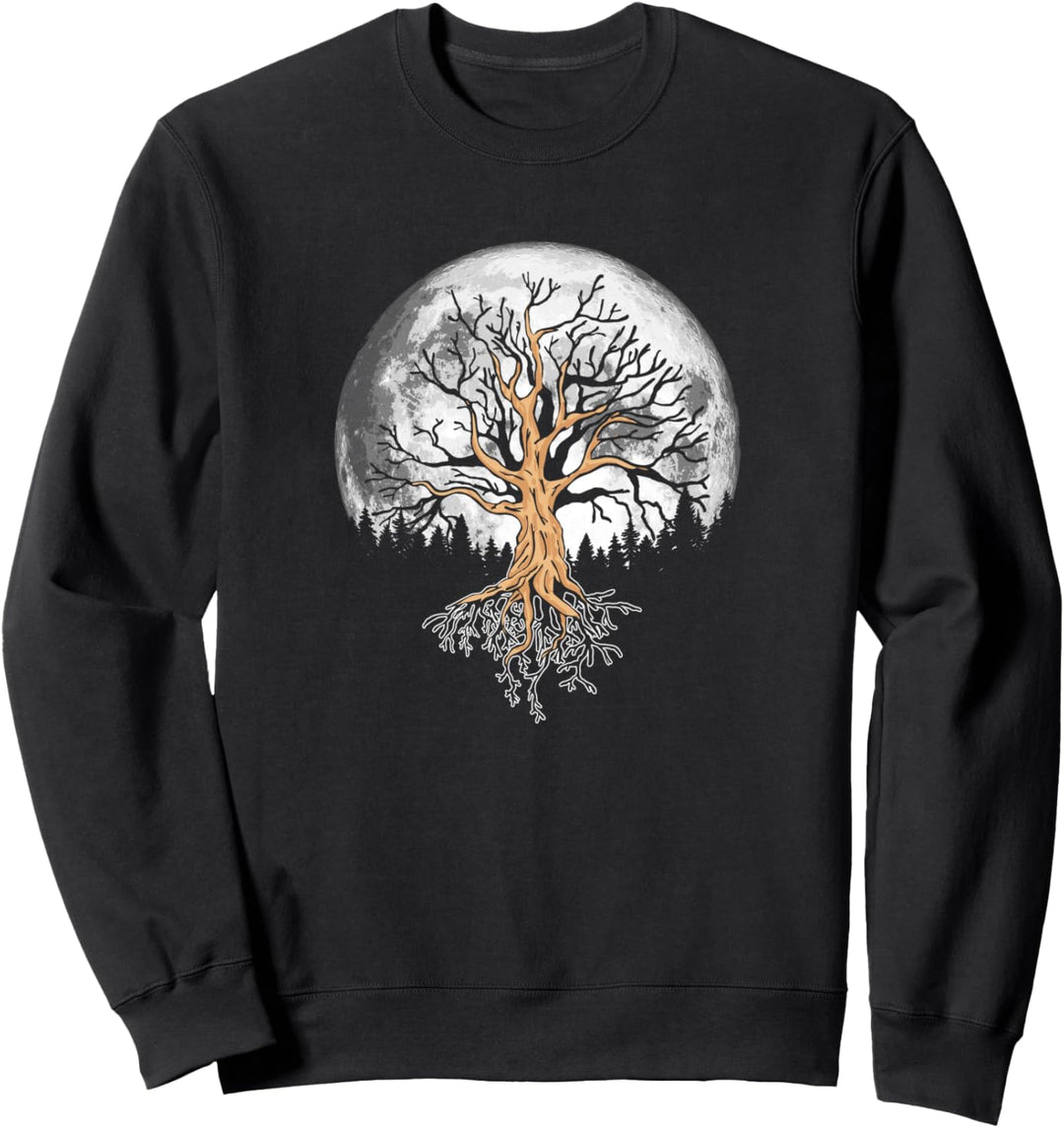 Retro Full Moon & Minimalist Oak Tree Vintage Graphic Sweatshirt