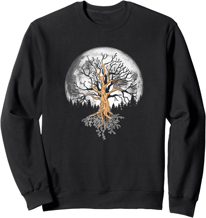 Retro Full Moon & Minimalist Oak Tree Vintage Graphic Sweatshirt